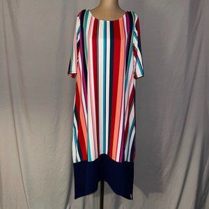 Cuddl Duds Multicolor Striped Dress w/ Shark Bite Hem